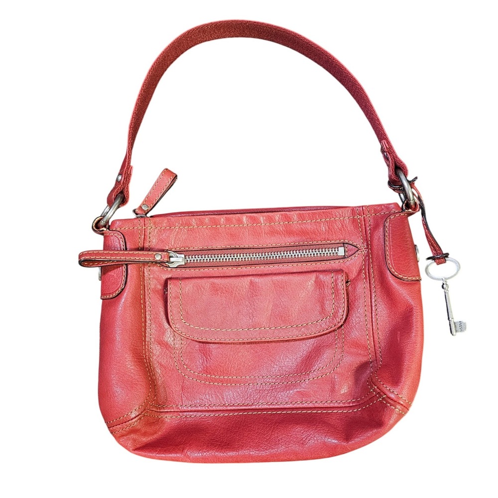 Vintage Fossil Red Thick Pebble Leather Medium Sized Shoulder Bag Handbag